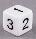 A standard six-sided die showing faces numbered from 1 to 6.